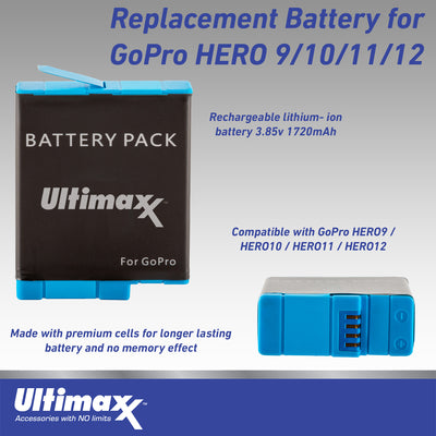 Batterie de remplacement Ultimaxx pour GoPro HERO9 Black 1720mAh