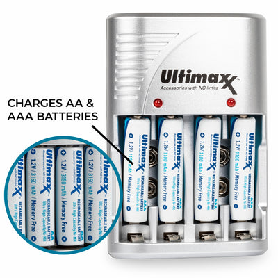 4 piles rechargeables AA NiMH 3150 mAh ultra haute capacité avec chargeur