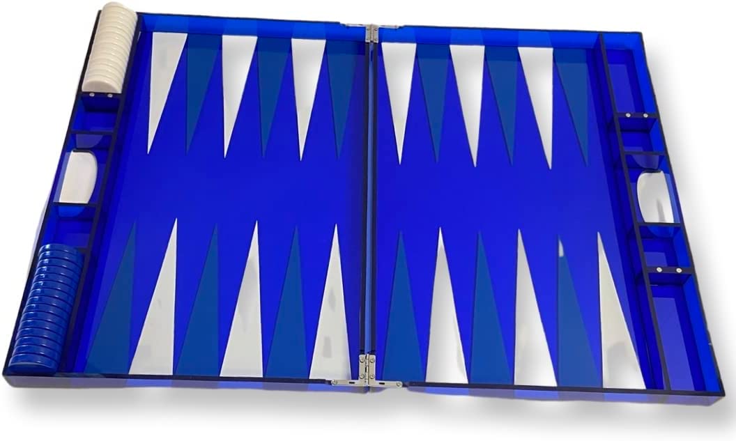 Lucite Acrylique Backgammon Set 45,7 cm Grande planche et pièces de qualité supérieure (Bleu clair)