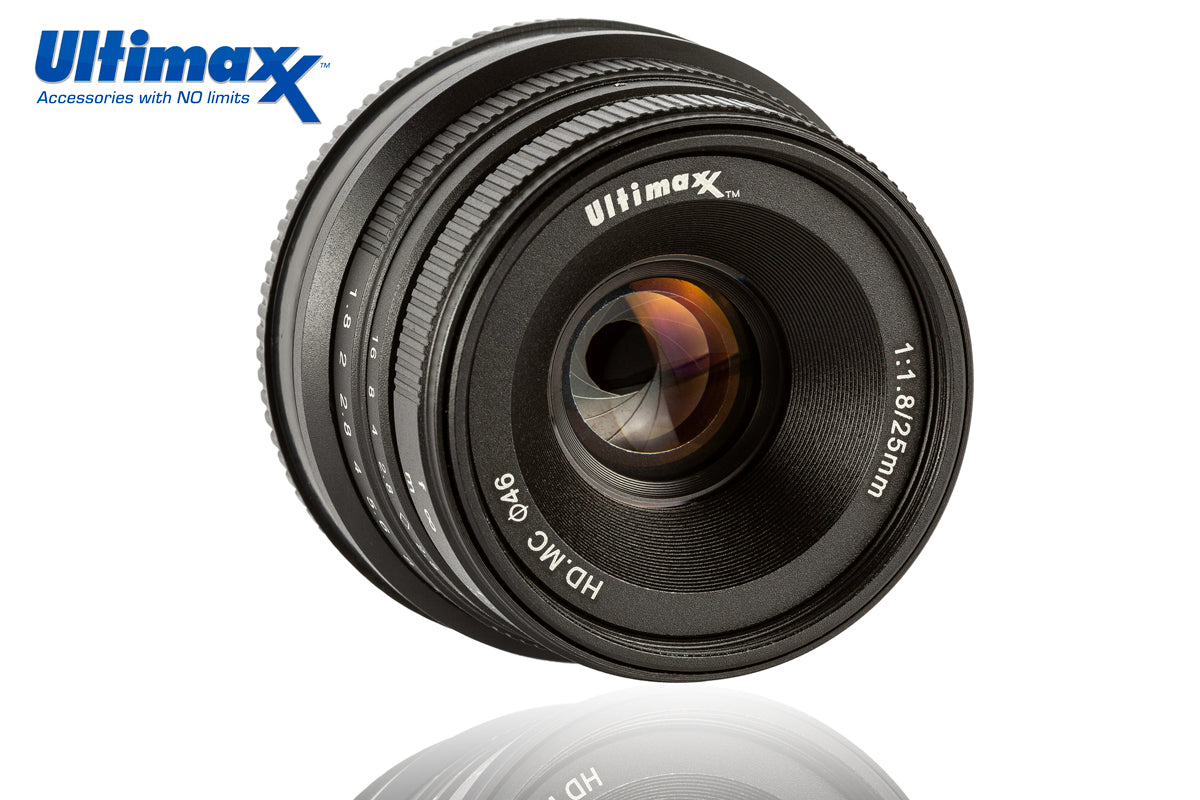 Objectif manuel ULTIMAXX 25 mm f/1.8 pour monture Sony E (Nex) - Kit d'accessoires 7 pièces