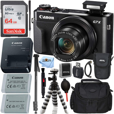 Appareil photo numérique Canon PowerShot G7 X Mark II (noir) avec ensemble d'accessoires ultimes – Comprend : carte mémoire SDXC Ultra 64 Go, batterie supplémentaire, monopode 72", poignée 8", étui de transport et plus encore