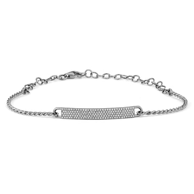 Bracelet jonc en or 14 carats véritable pavé de diamants avec barre d'identification, longueur réglable