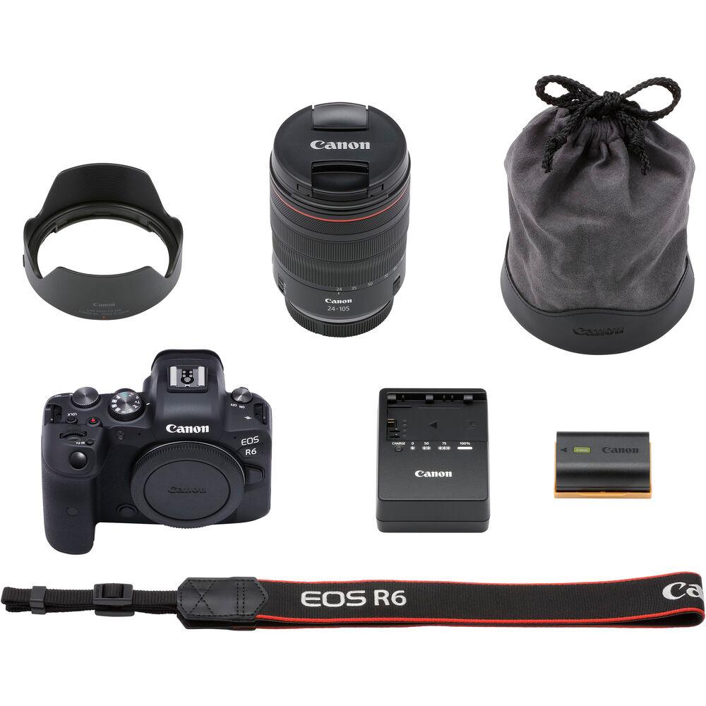 Appareil photo sans miroir Canon EOS R6 avec objectif 24-105 mm f/4 - Ensemble d'accessoires 7 pièces