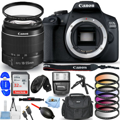 Canon EOS 2000D / Rebel T7 avec objectif 18-55 mm III + 32 Go + kit de filtres
