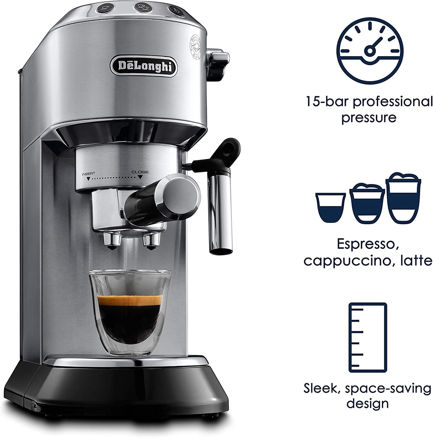 De'Longhi Dedica EC680M 15-Bar Pump Stainless Steel Slim Espresso Cappu. Machine