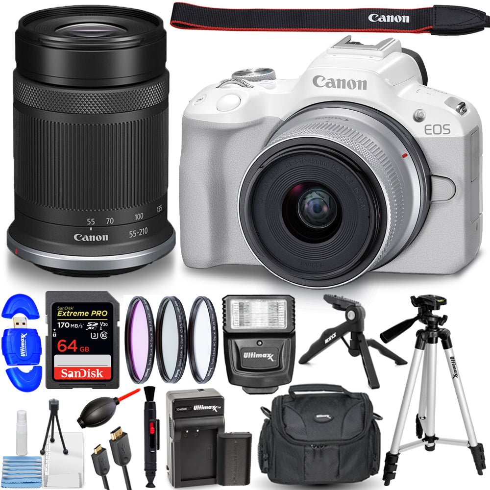 Photo 1 sur 7
Appareil photo sans miroir Canon EOS R50 avec objectifs 18-45 mm et 55-210 mm (blanc)