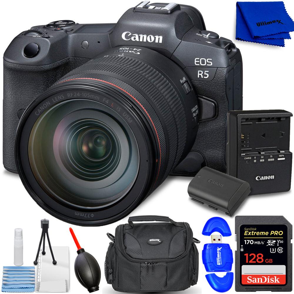 Appareil photo sans miroir Canon EOS R5 avec objectif 24-105 mm f/4 - Ensemble d'accessoires 7 pièces