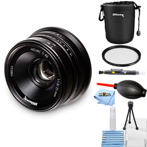 Objectif manuel ULTIMAXX 25 mm f/1.8 pour monture Sony E (Nex) - Kit d'accessoires 7 pièces