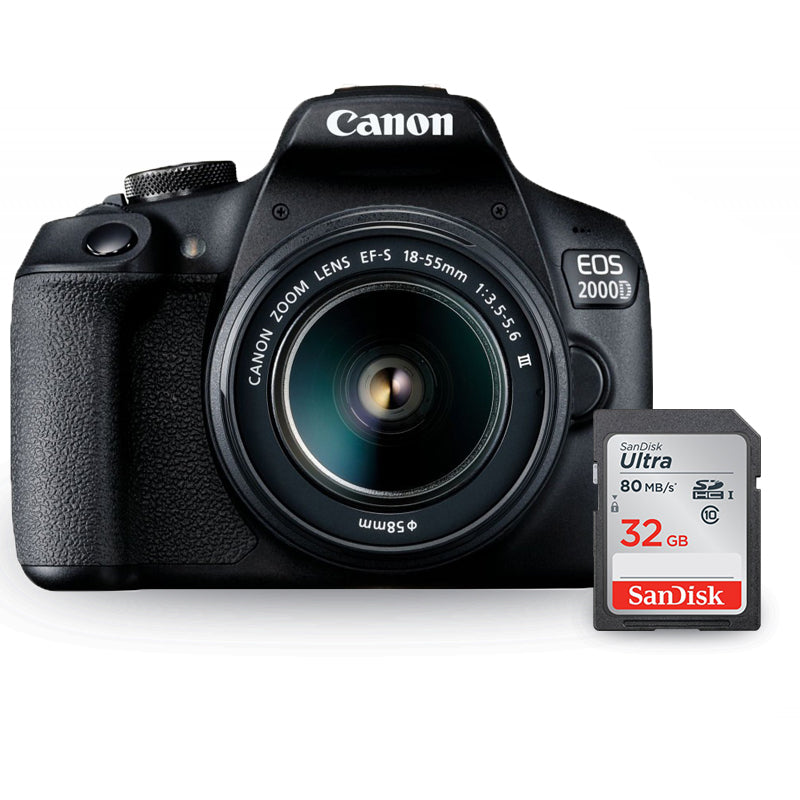 Canon EOS 2000D / Rebel T7 avec objectif EF-S 18-55 mm III + Sandisk Ultra 32 Go SD