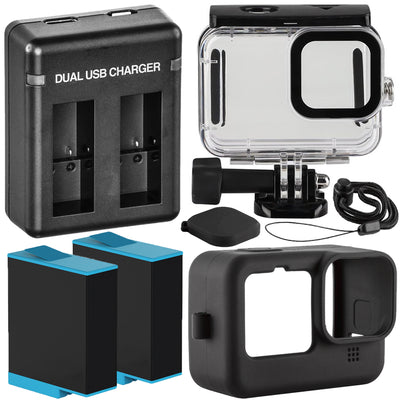 Kit d'accessoires Ultimaxx pour GoPro HERO9 HERO10 HERO11 + 2 BATT + Boîtier étanche