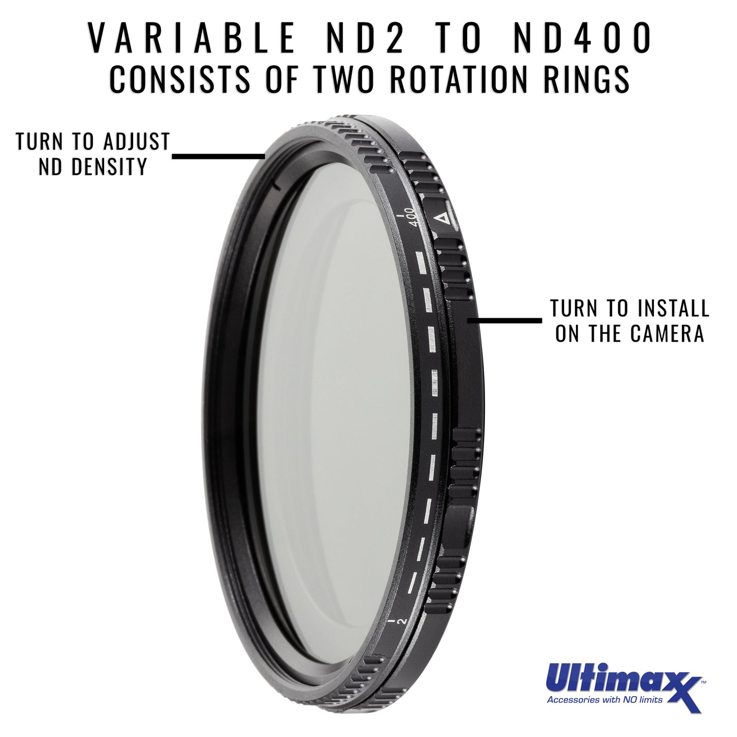 ULTIMAXX 55mm Variable Neutral Density Twisting Multi-Coated Filter ND2-ND400