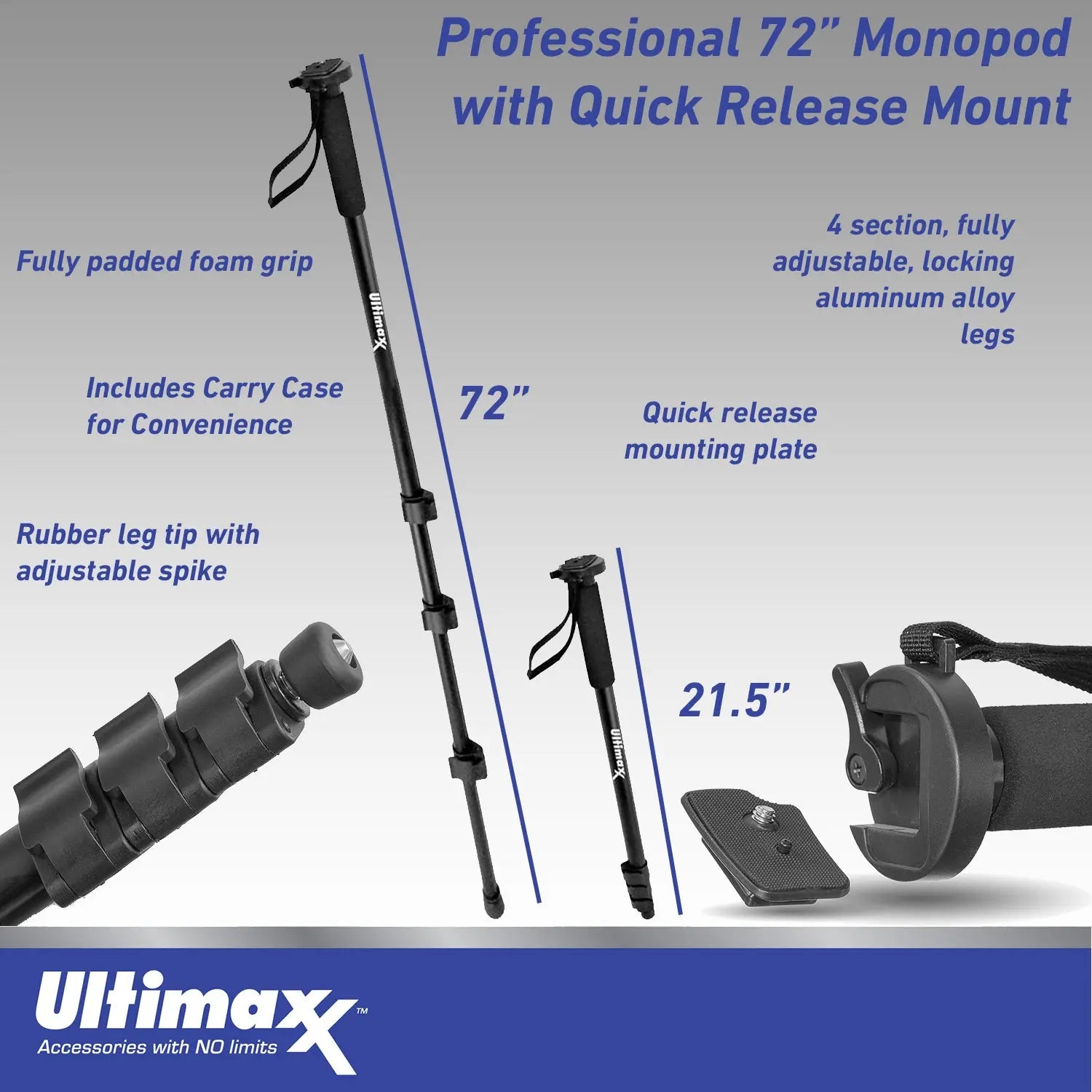 72'' Lightweight Heavy Duty Monopod Selfie Stick for DSLR Canon Nikon Sony Fuji Ultimaxx