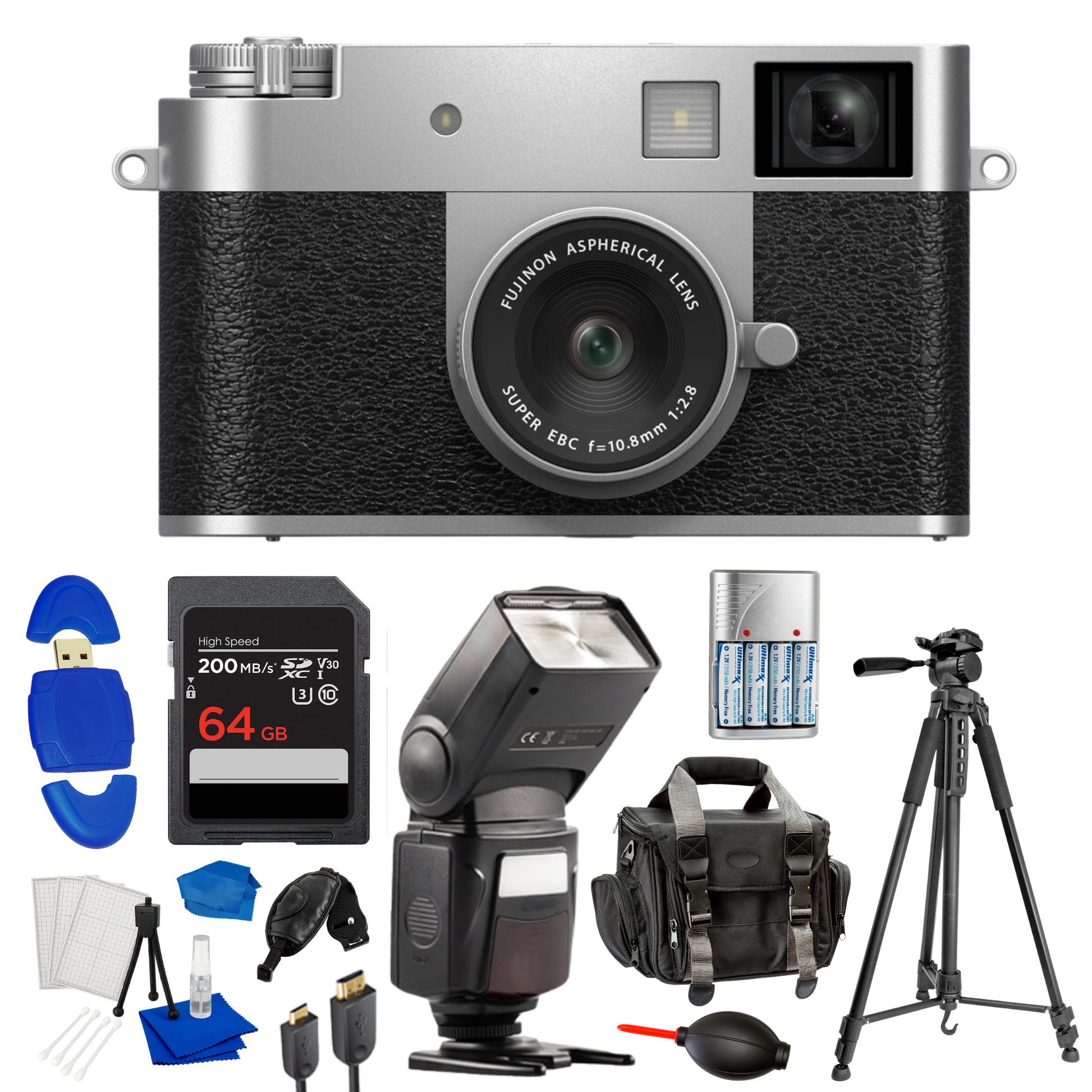 FUJIFILM X half Digital Camera (Silver) 16954095 - 7PC Accessory Bundle Fujifilm