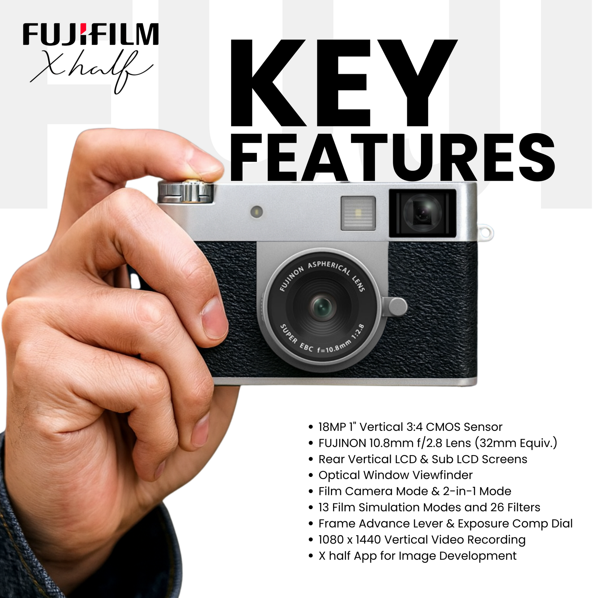 FUJIFILM X half Digital Camera (Silver) 16954095 - 7PC Accessory Bundle Fujifilm