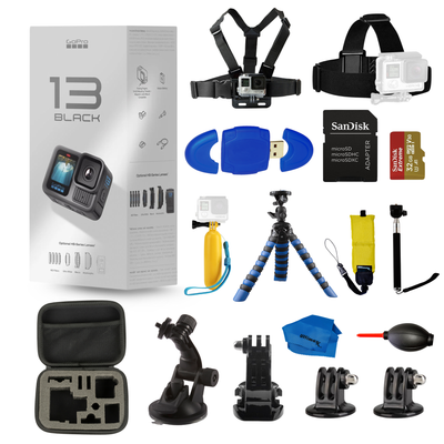 GoPro HERO 13 HERO13 Black 5.3K HDR 27MP Action Camera - 15PC Accessory Bundle