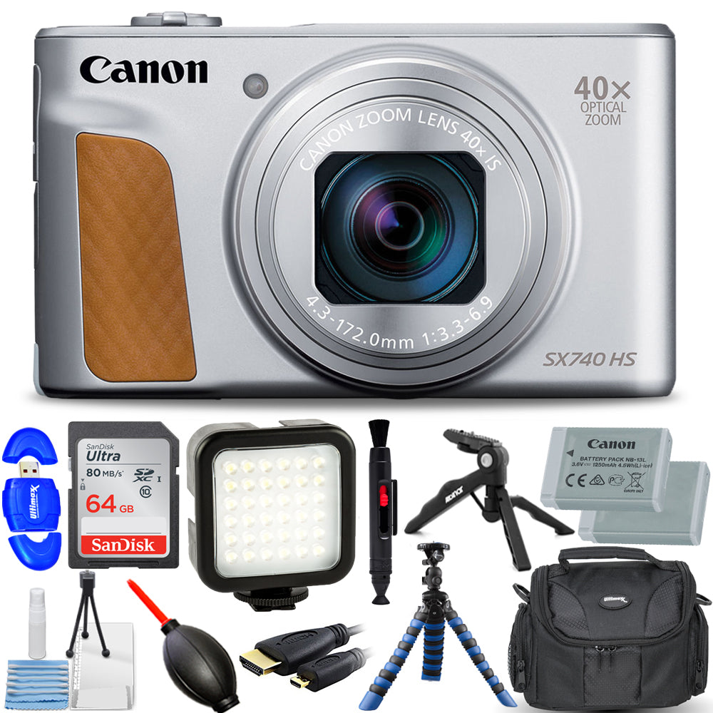 Canon PowerShot SX740 HS Digital Camera (Silver) 2956C001 - 12PC Accessory Kt