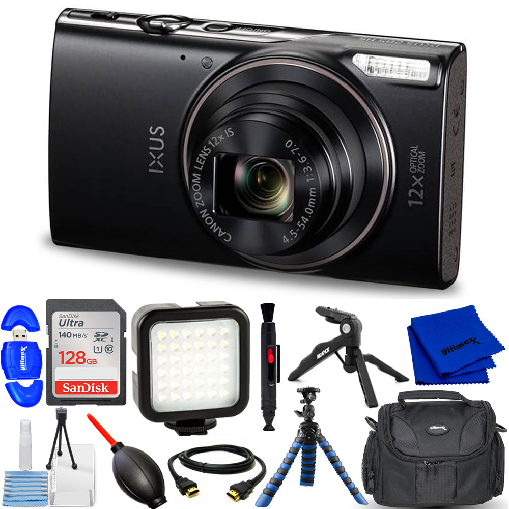 Canon IXUS 285 HS A Digital Camera (Black) - 12PC Accessory Bundle