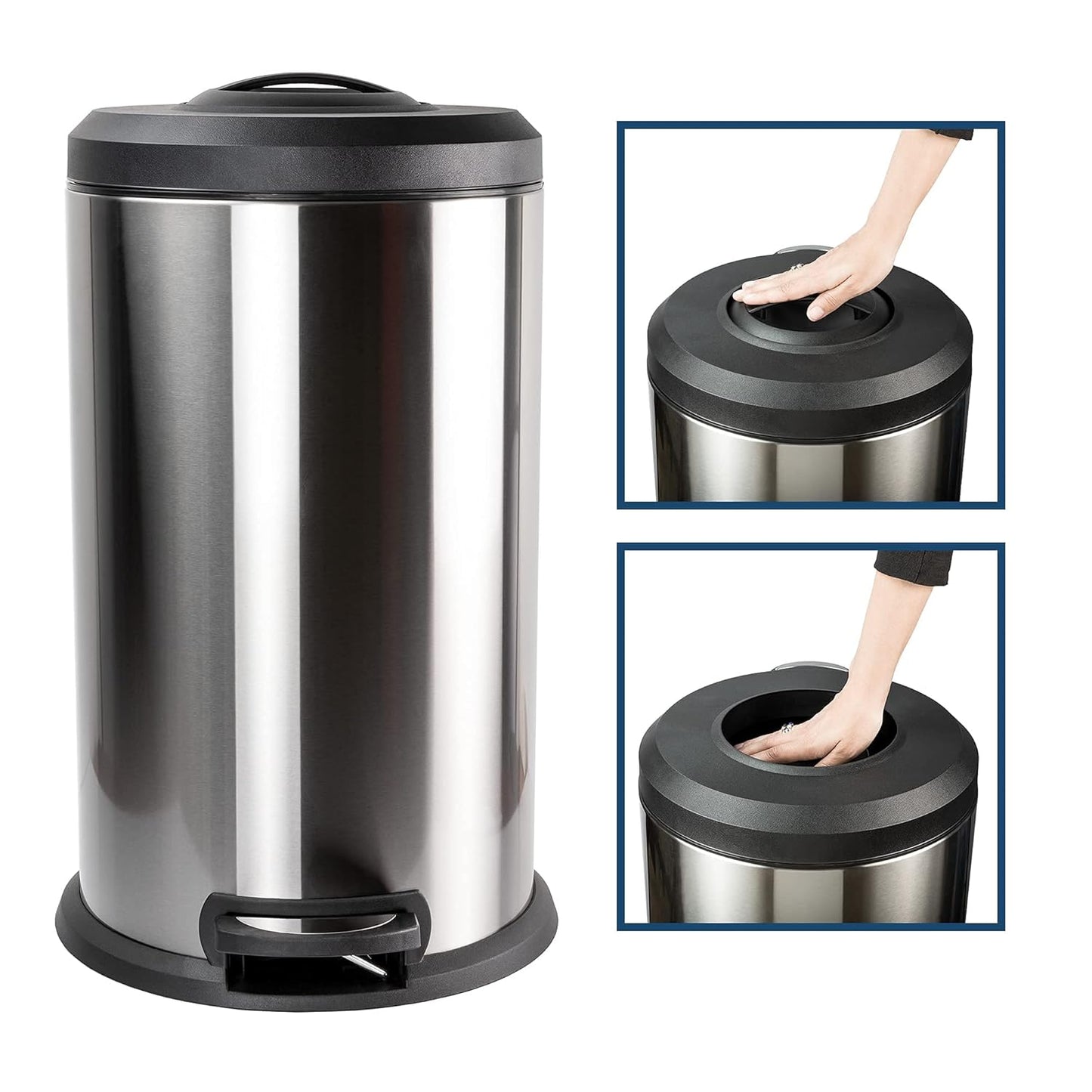 Ready Covers Premium Steel Garbage Trash Can Wastebasket with Compression White