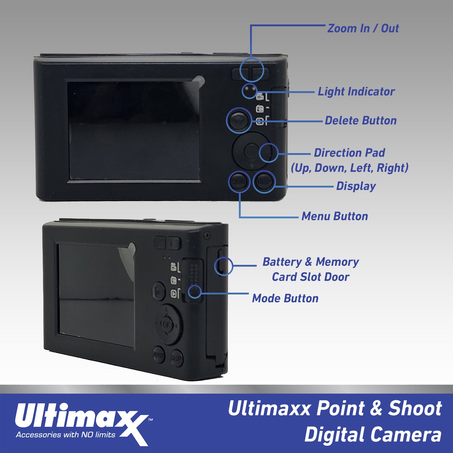 Appareil photo compact numérique Ultimaxx 44 MP avec zoom numérique 16x avec carte de 32 Go