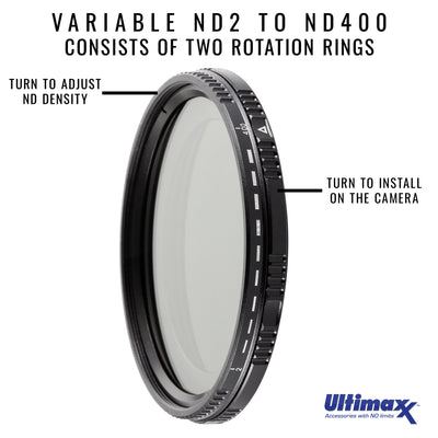 ULTIMAXX 62mm Variable Neutral Density Twisting Multi-Coated Filter ND2-ND400