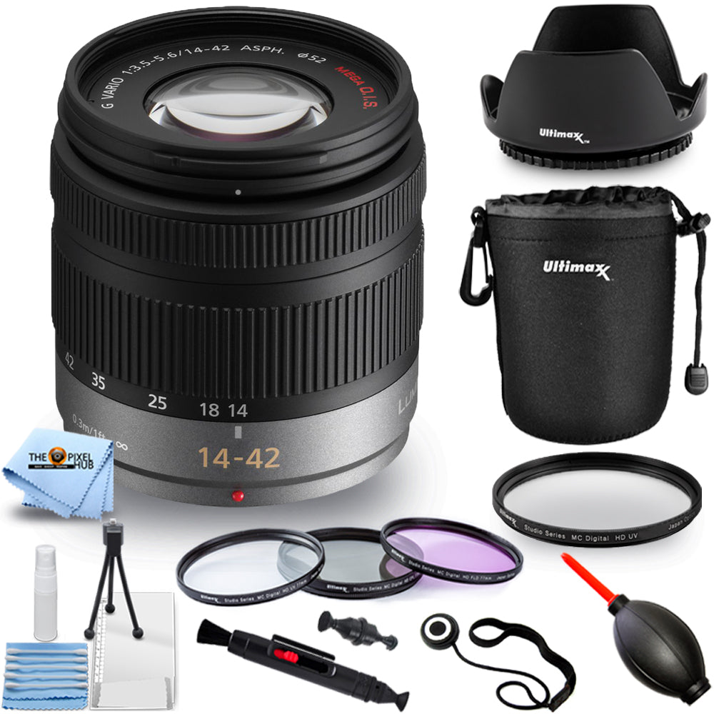 Panasonic Lumix G Vario 14-42mm f/3.5 -5.6 Asph. / MEGA O.I.S. Lens (Black, Open Box) Bundle 2