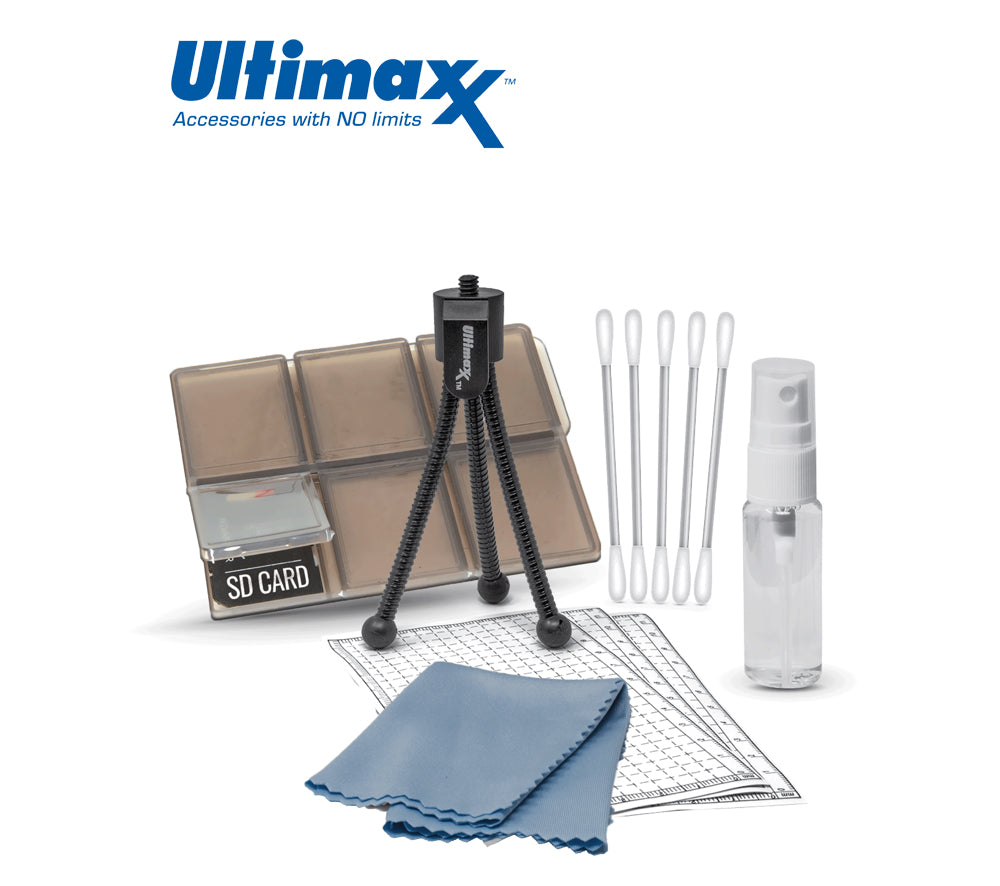 Kit de démarrage ULTIMAXX conçu pour les reflex numériques et les caméras vidéo avec support de carte mémoire