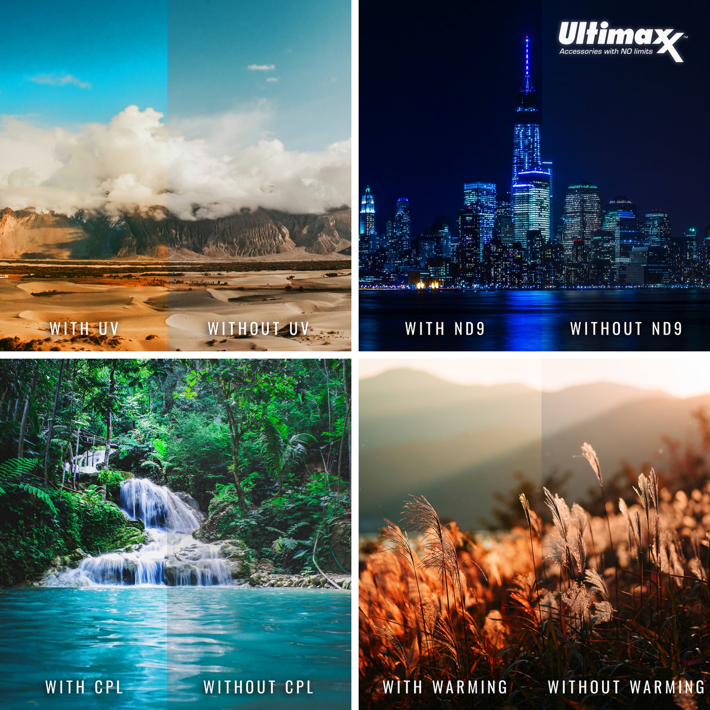 ULTIMAXX 95mm 4 Piece Multi Coated HD Filter Kit 95mm (UV, CPL, Warming, ND9)