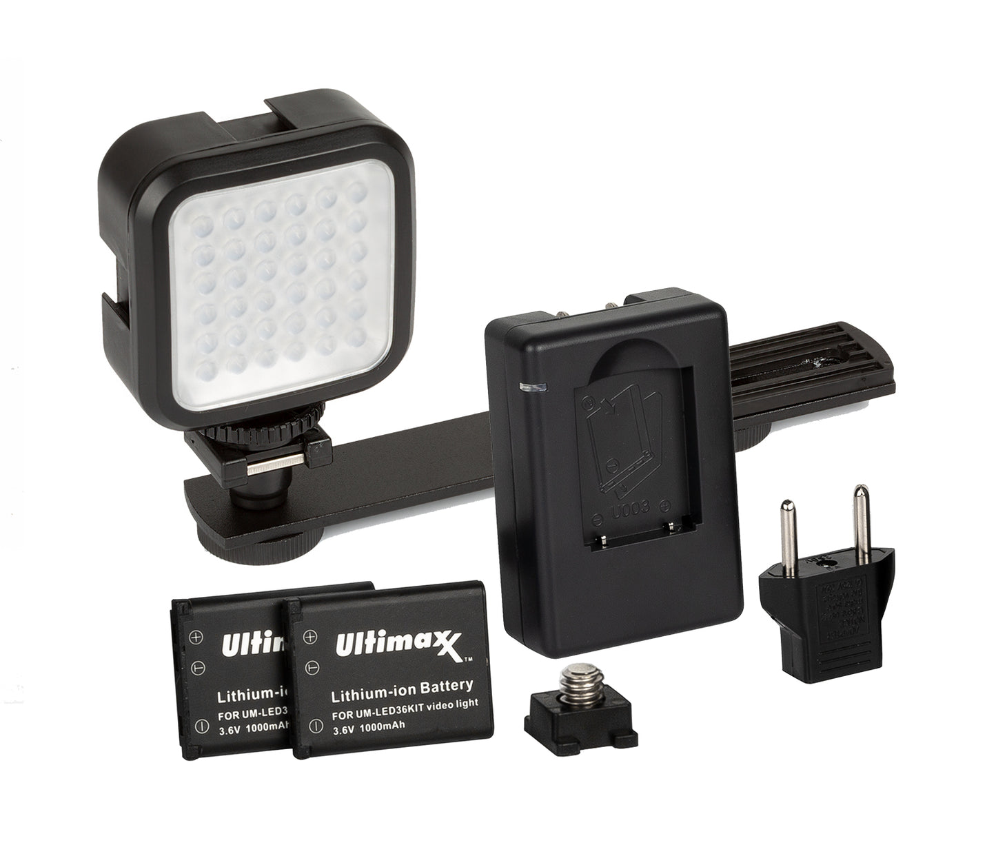 Kit d'éclairage vidéo LED universel professionnel ULTIMAXX avec 2 piles et support