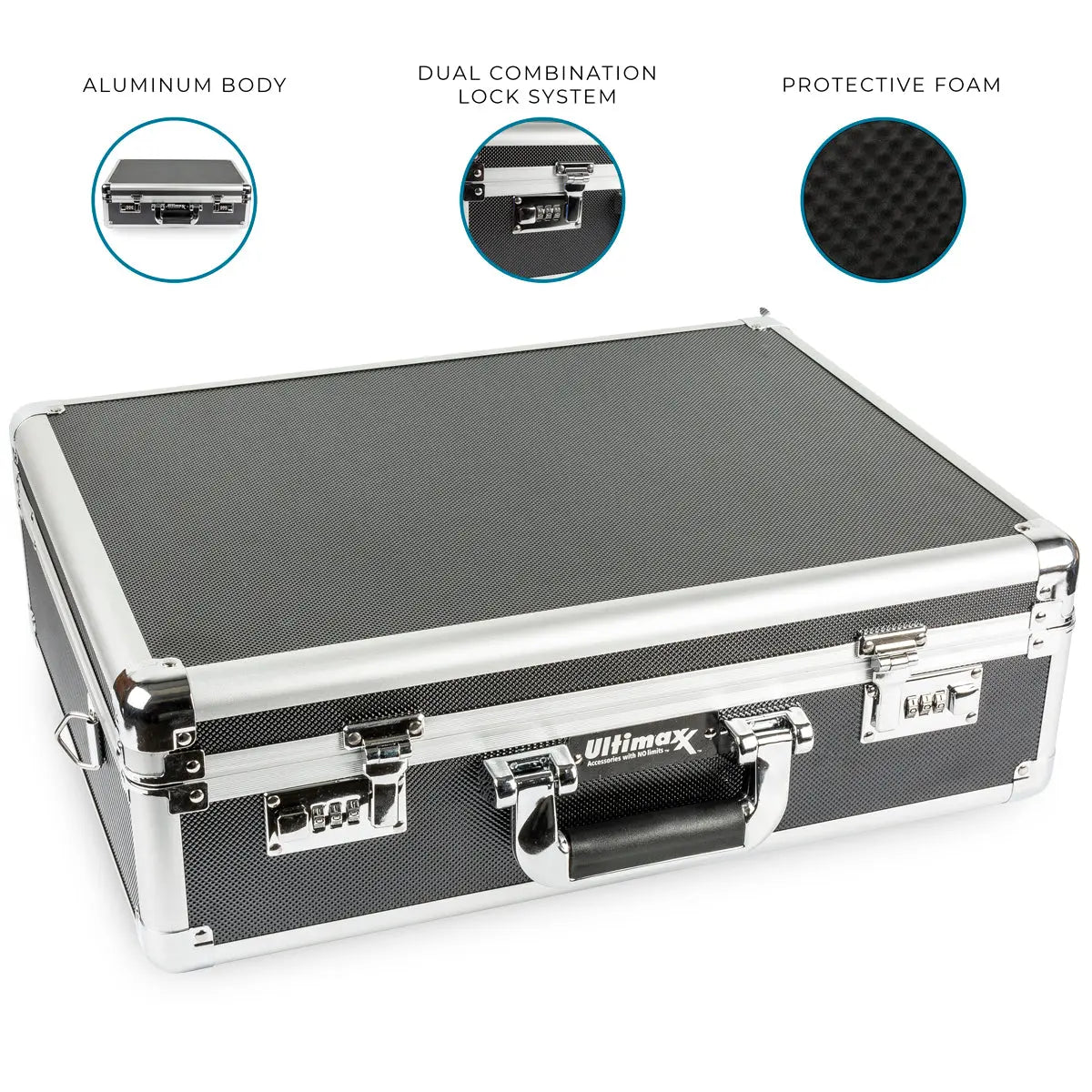 Medium Aluminum Camera Drone Case DIY Customizable Foam with Dual Combo Locks Ultimaxx