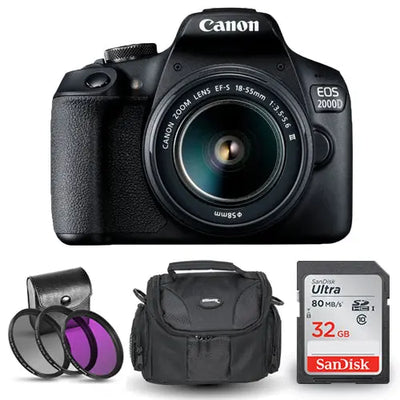 Canon EOS 2000D / Rebel T7 with 18-55mm III + 32GB SD + Gadget Bag + Filter Kit Canon