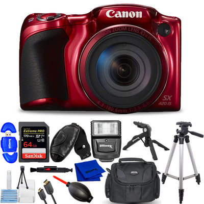 Canon PowerShot SX420 IS 20MP Digital Camera (Red) 1069C001 - 12PC Accessory Kit