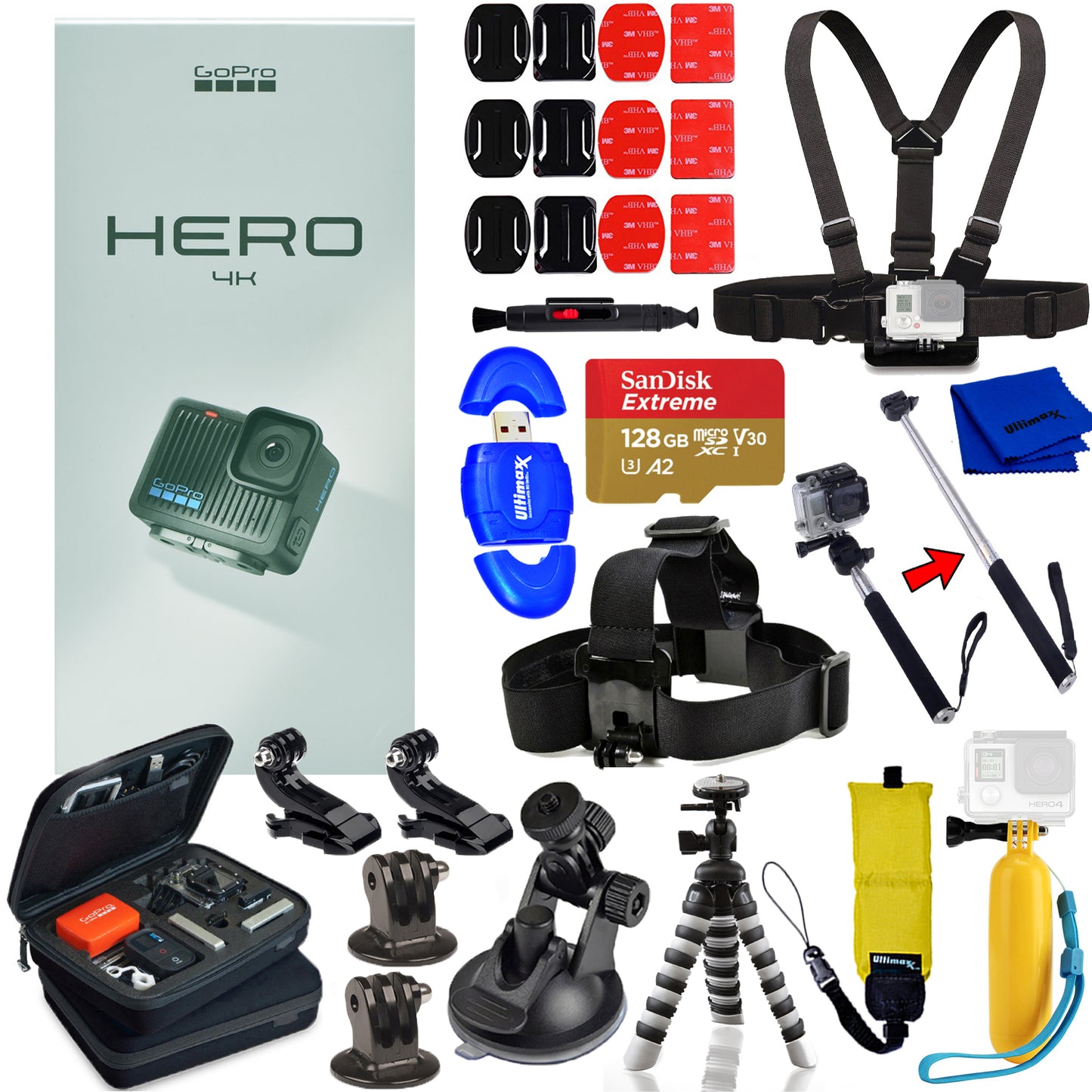 GoPro HERO Compact Action Camera CHDHF-131-AT - 16PC Accessory Bundle