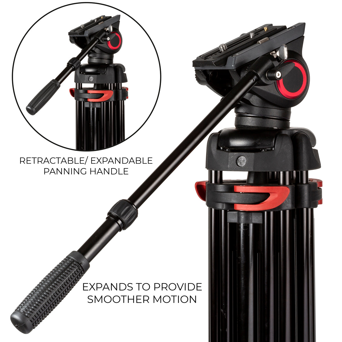 Portable Video Camera 72-inch 180cm 90 Degree Pivot Head Fluid Pan Tilt Tripod