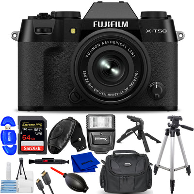 FUJIFILM X-T50 Mirrorless Camera with XC 15-45mm Lens (Black) - Accesssory Kit