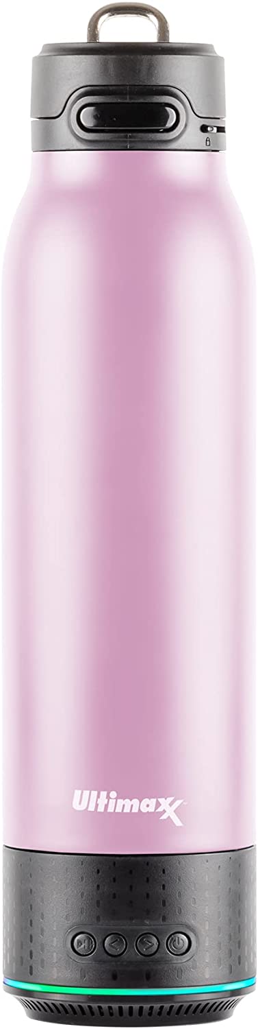 Vacuum Insulated Premium Water Bottle with Rechargeable Bluetooth Speaker - Steel Double Wall Design + Lights - PINK