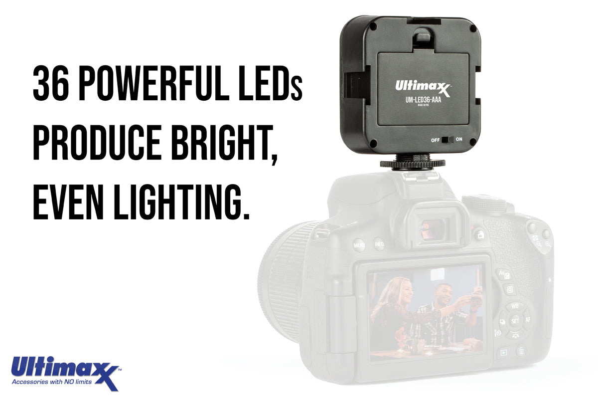 Kit d'éclairage vidéo LED universel professionnel ULTIMAXX avec 2 piles et support