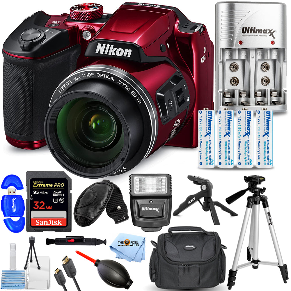 Nikon COOLPIX B500 Digital Camera (Red) - 15PC Accessory Bundle