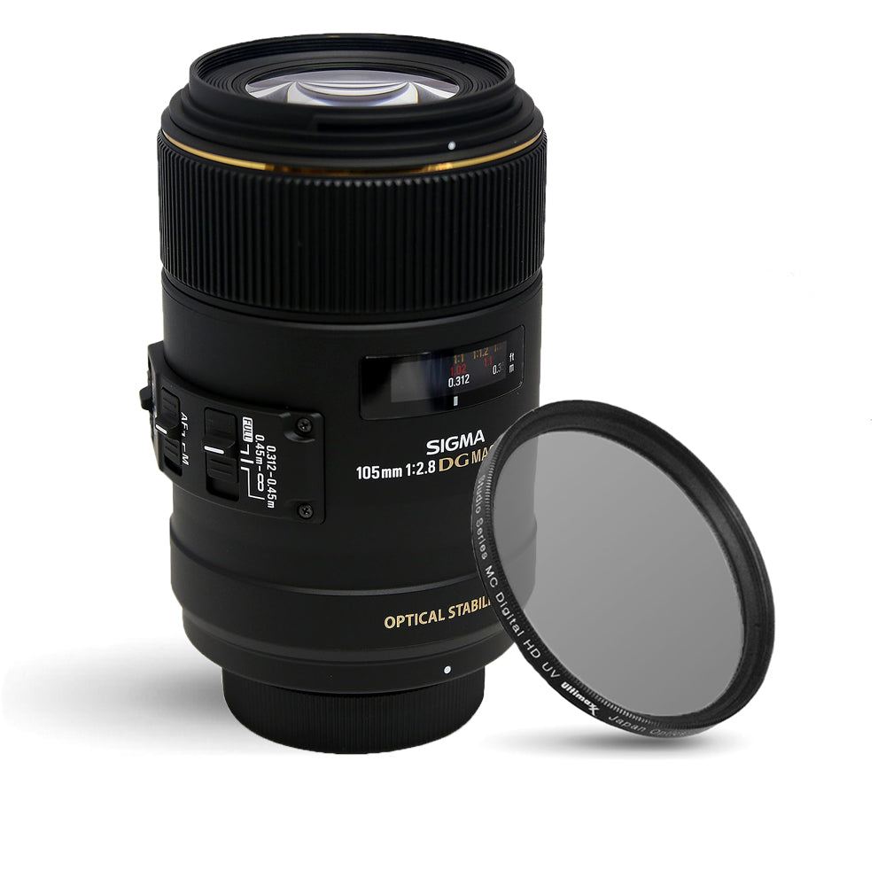 Sigma 105mm f/2.8 EX DG OS HSM Macro Lens for Nikon AF Cameras + UV Filter