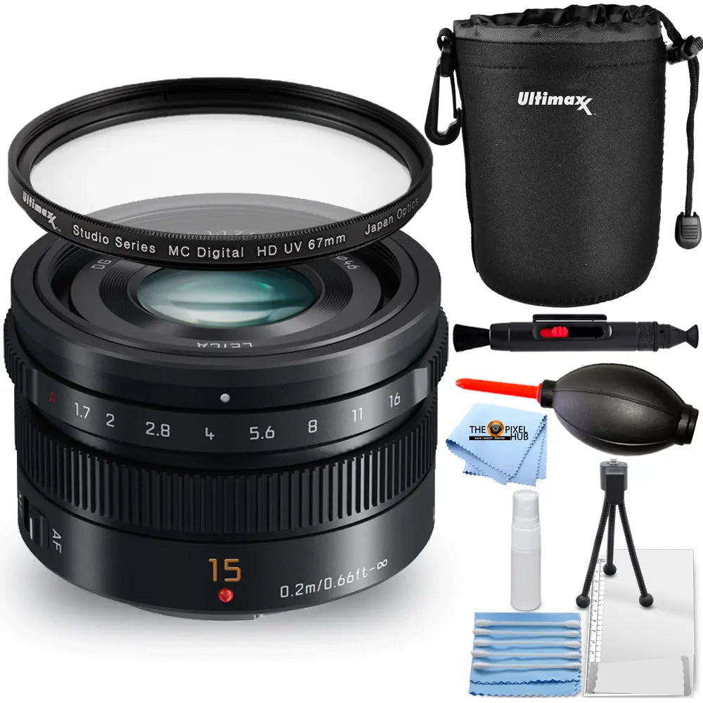 Panasonic Leica DG Summilux 15mm f/1.7 ASPH. Lens (Black) - Essential UV Bundle Panasonic