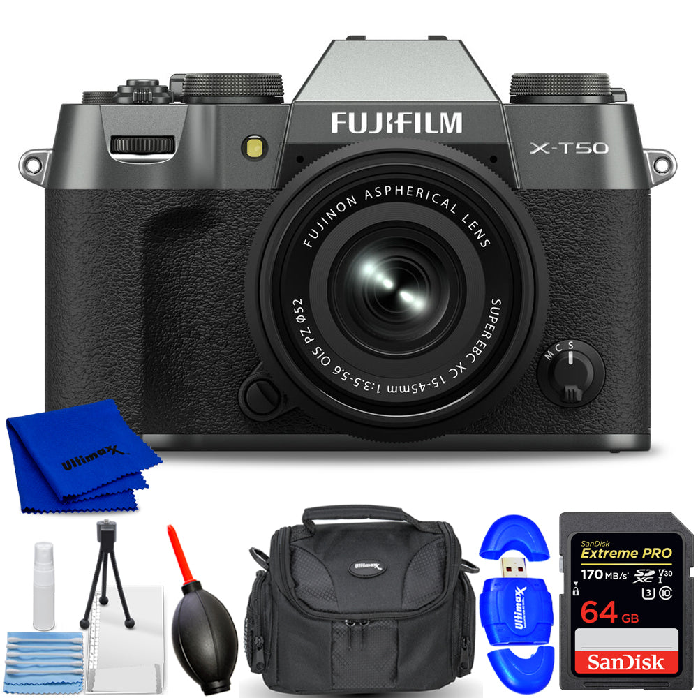 FUJIFILM X-T50 Mirrorless Camera with 15-45mm Lens (Charcoal Silver) Bundle