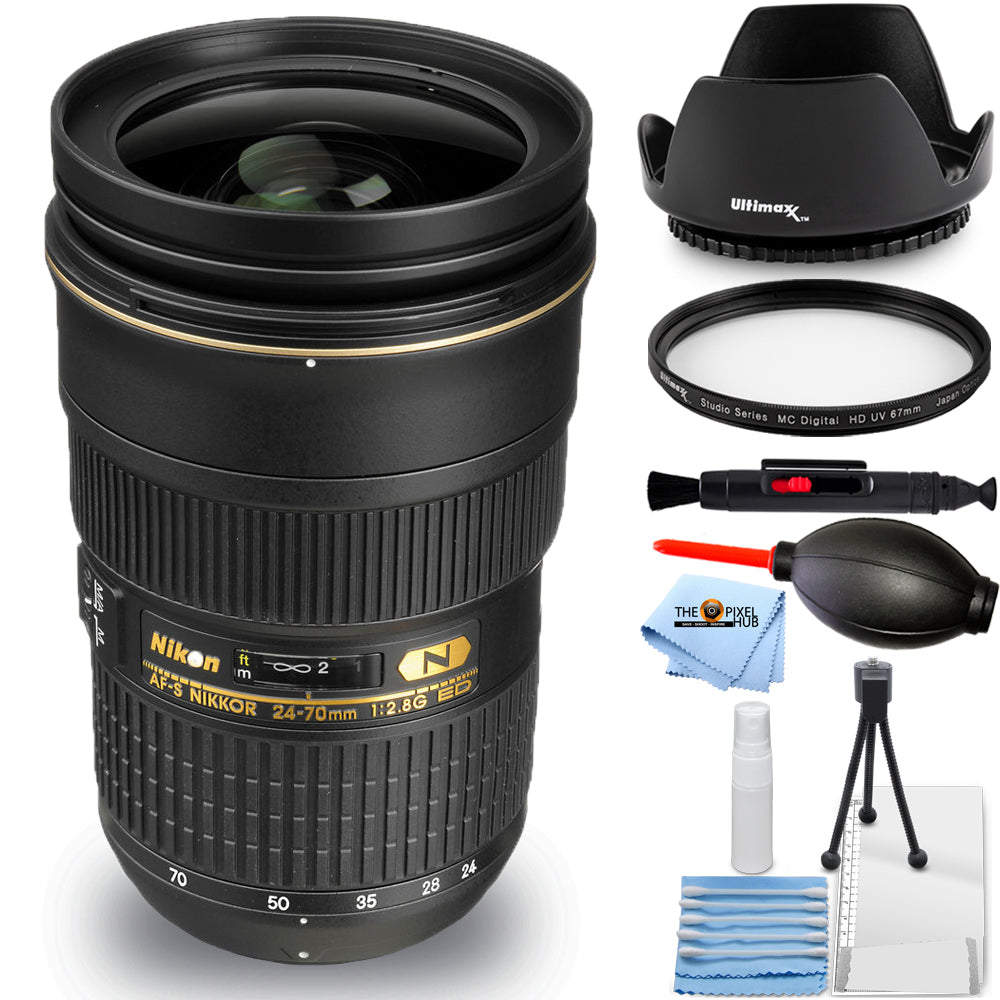 Nikon AF-S Nikkor 24-70mm f/2.8G ED Autofocus Lens (Black) 7PC Accessory Bundle