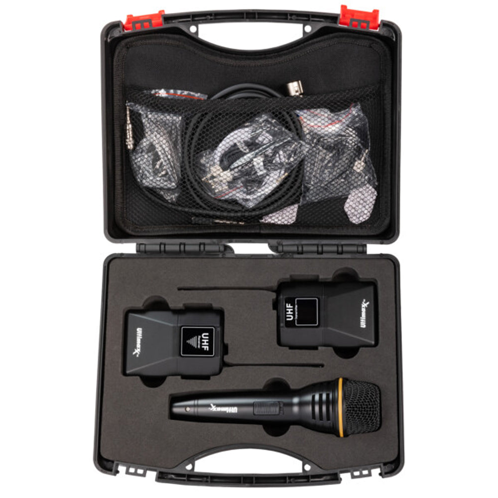 Ultimaxx Wireless Mic Kit with Lavalier Mic, Cables, Carry Case and Handheld Mic