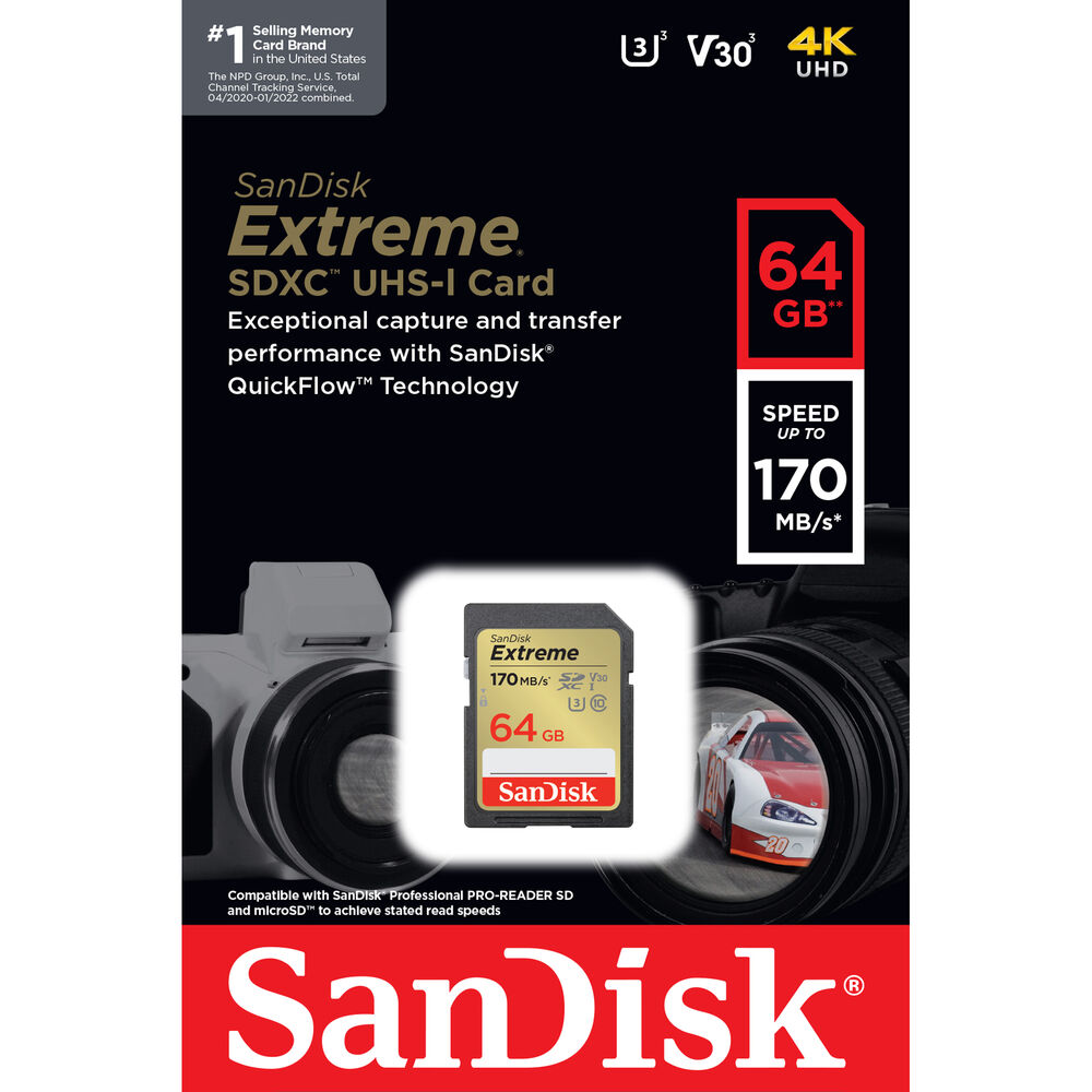 SanDisk 64GB Extreme UHS-I SDXC Memory Card - SDSDXV2-064G-GNCIN