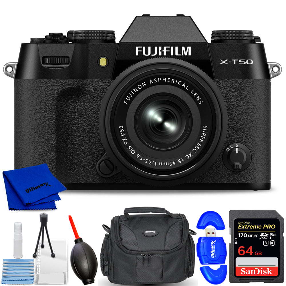 FUJIFILM X-T50 Mirrorless Camera with XC 15-45mm Lens (Black) Accesssory Bundle