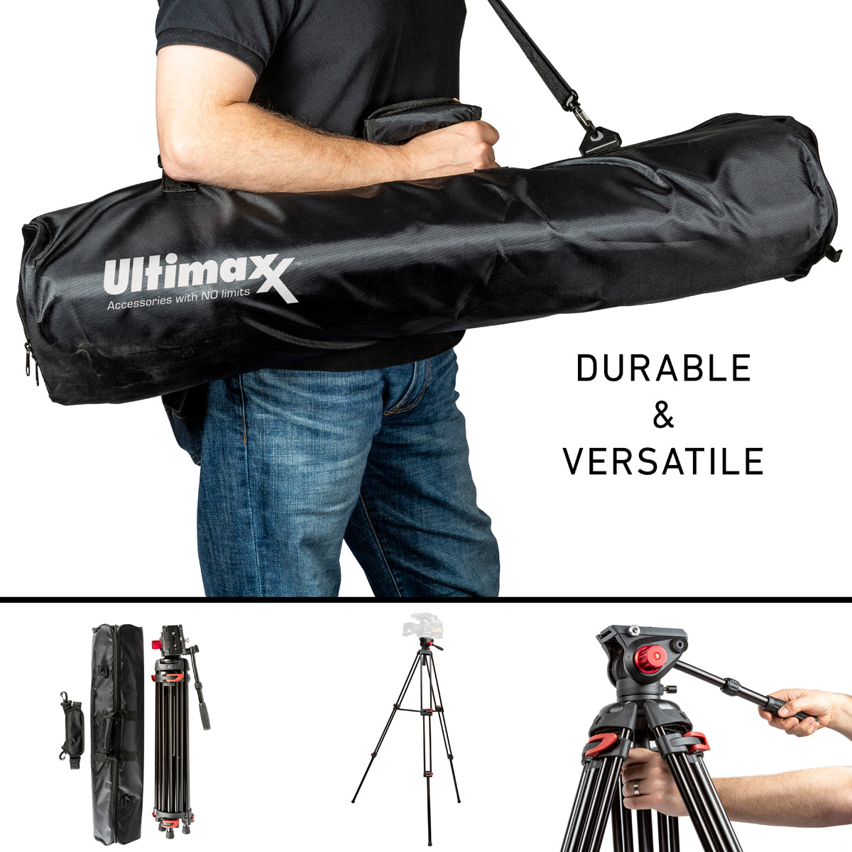 Caméra vidéo portable 72 pouces, 180 cm, tête pivotante à 90 degrés, trépied fluide et inclinable