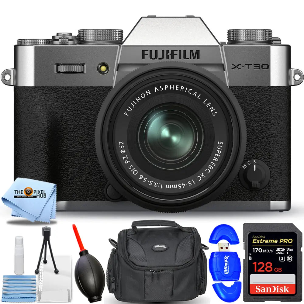FUJIFILM X-T30 II Mirrorless Camera with XC 15-45mm OIS PZ Lens (Silver) Bundle Fujifilm
