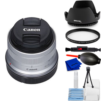 Canon RF-S 18-45mm f/4.5-6.3 IS STM Lens (Silver, White Box) - 7PC Accessory Kit