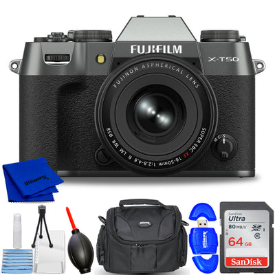 FUJIFILM X-T50 Mirrorless Camera with XF 16-50mm Lens Charcoal Silver - Bundle