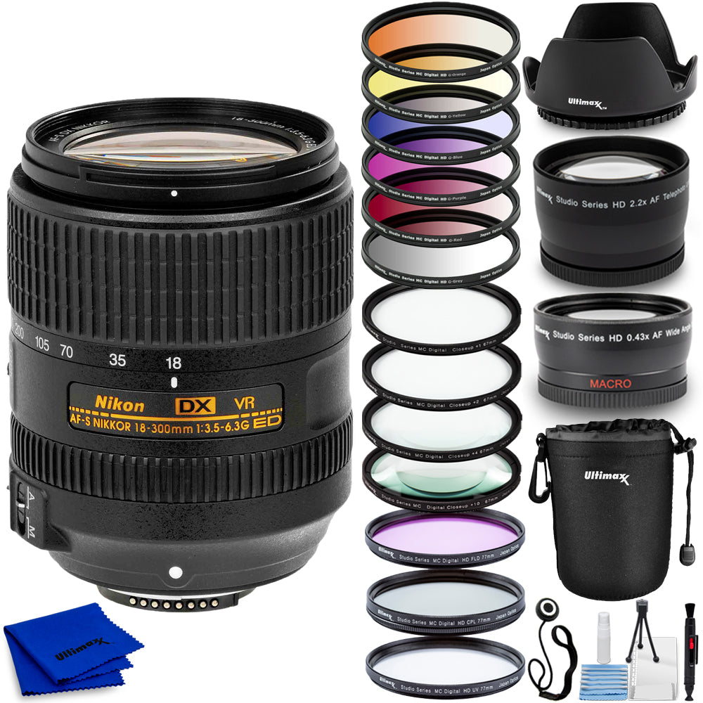 Nikon AF-S DX NIKKOR 18-300mm f/3.5-6.3G ED VR Lens 2216 + Filter Kit Bundle Nikon