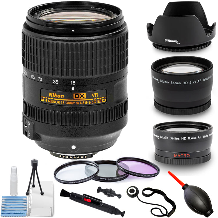 Nikon AF-S DX NIKKOR 18-300mm ED VR Lens + Telephoto and Wide Angle Lenses Kit Nikon